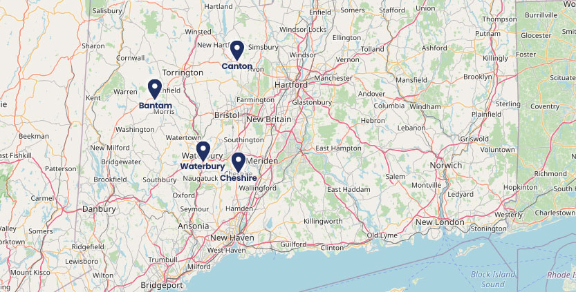 Map of Valiant service locations in Connecticut.